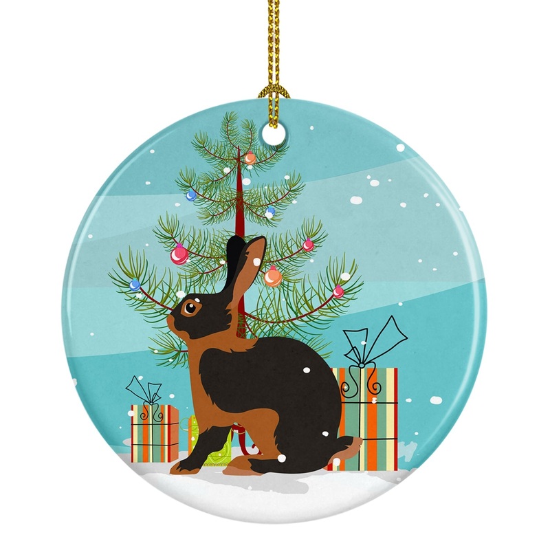 Tan Rabbit Christmas Ornament - Round Ceramic Ornament  Artist-Designed Keepsake Decoration BB9330CO1