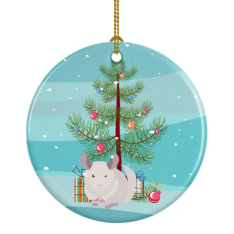 White Dominant Chinchilla Merry Christmas Ornament - Round Ceramic Ornament  Artist-Designed Keepsake Decoration