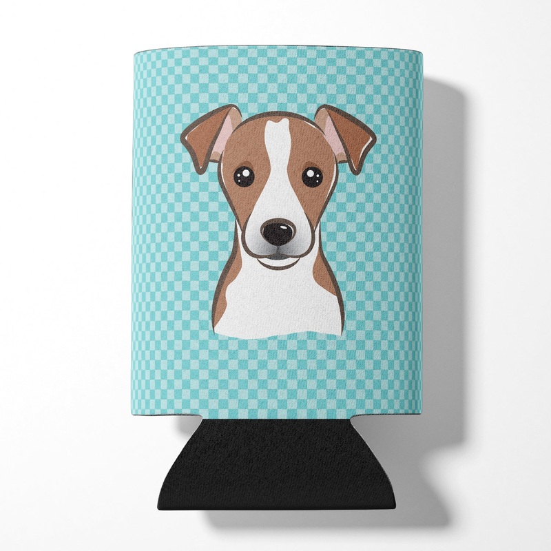 Checkerboard Blue Jack Russell Terrier Can or Bottle Hugger BB1198CC