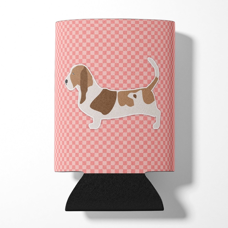 Basset Hound Checkerboard Pink Can or Bottle Hugger BB3602CC