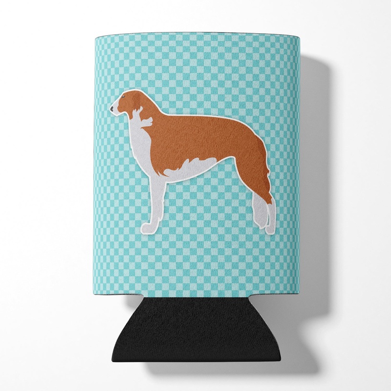 Borzoi Russian Greyhound  Checkerboard Blue Can or Bottle Hugger BB3699CC