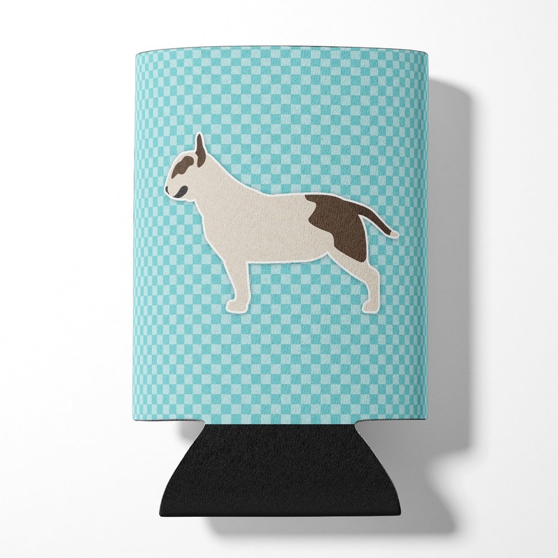 Bull Terrier Checkerboard Blue Can or Bottle Hugger BB3778CC