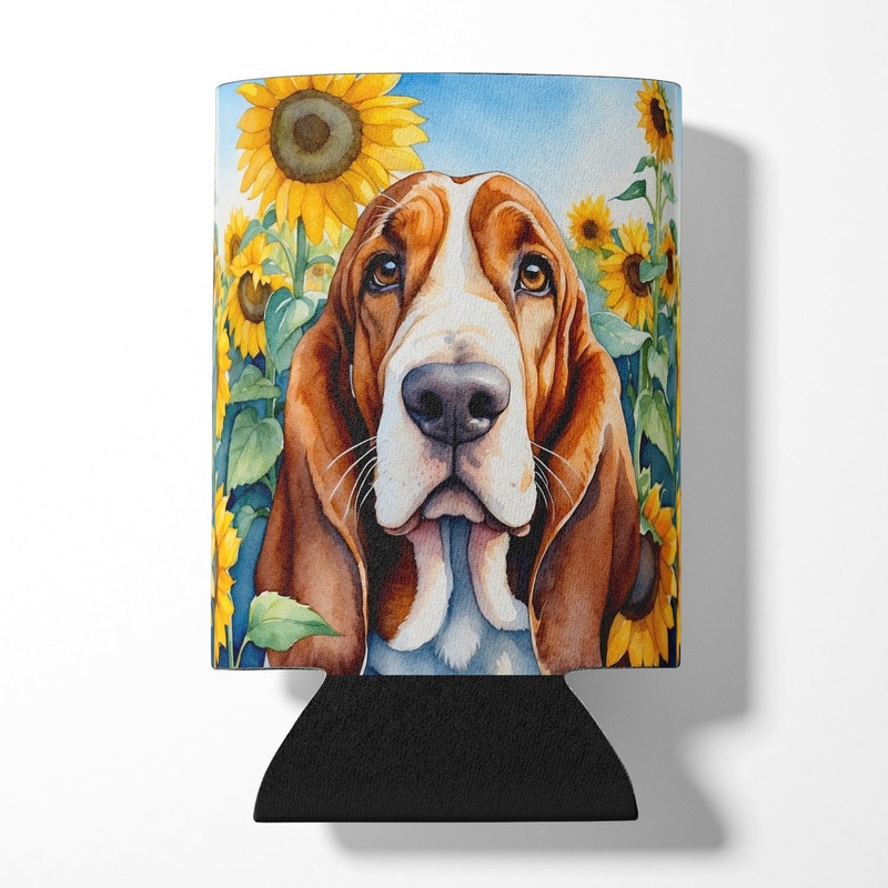 Basset Hound in Sunflowers Can or Bottle Hugger