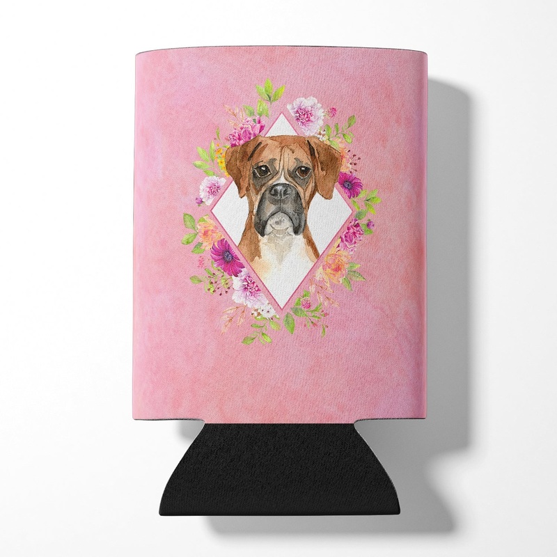 Boxer Pink Flowers Can or Bottle Hugger CK4255CC
