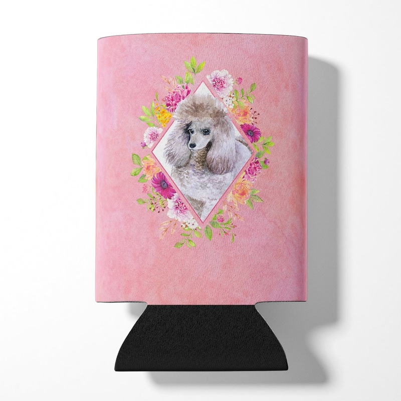 Standard Grey Poodle Pink Flowers Can or Bottle Hugger CK4173CC