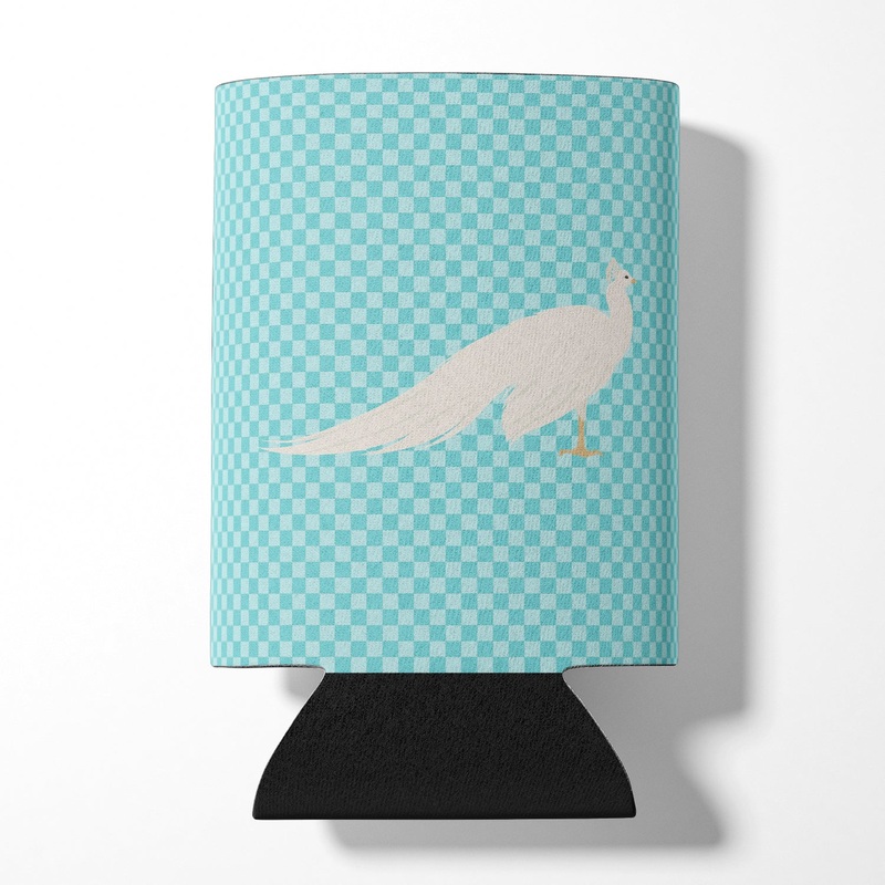 White Peacock Peafowl Blue Check Can or Bottle Hugger BB8100CC