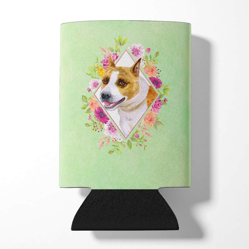 Bull Terrier Green Flowers Can or Bottle Hugger CK4274CC