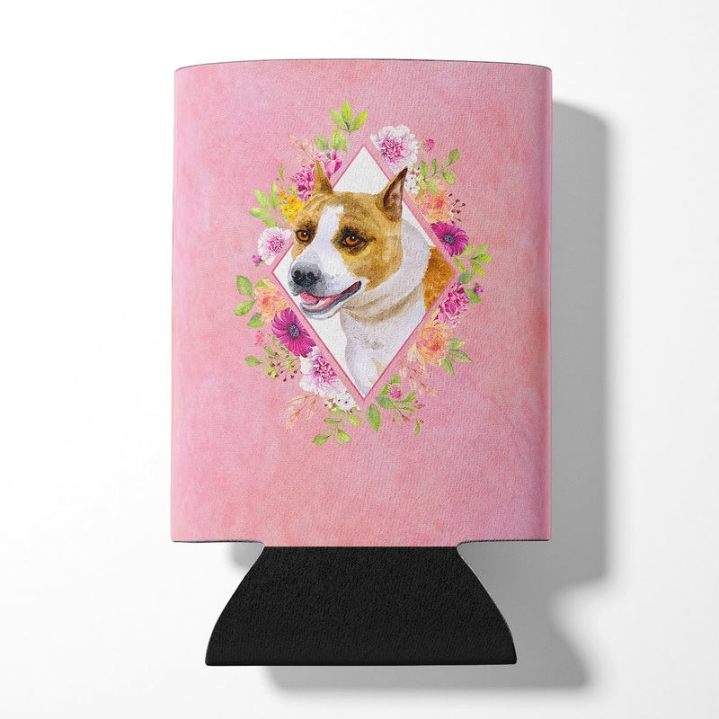 Bull Terrier Pink Flowers Can or Bottle Hugger CK4114CC