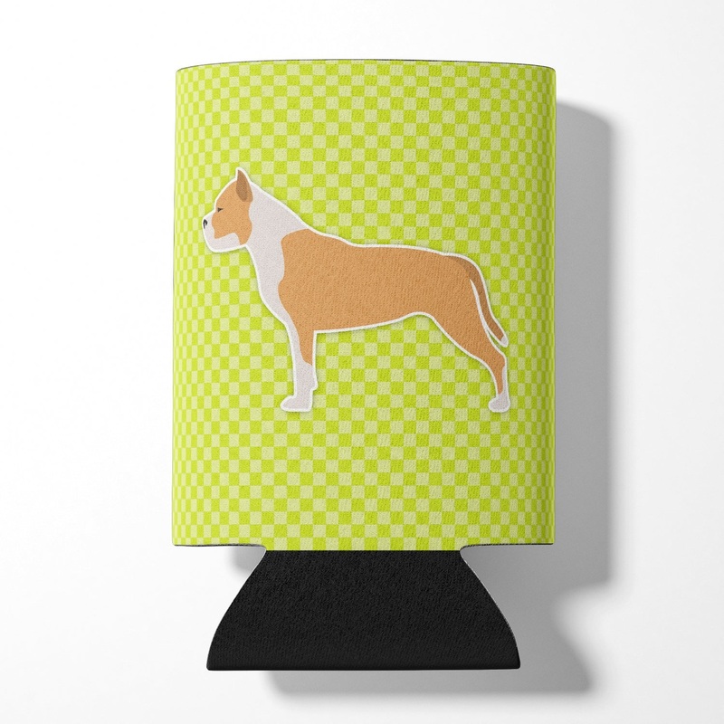Staffordshire Bull Terrier Checkerboard Green Can or Bottle Hugger BB3854CC