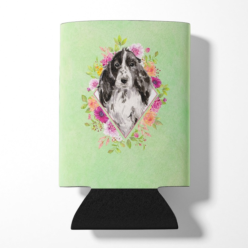 Black Parti Cocker Spaniel Green Flowers Can or Bottle Hugger CK4404CC
