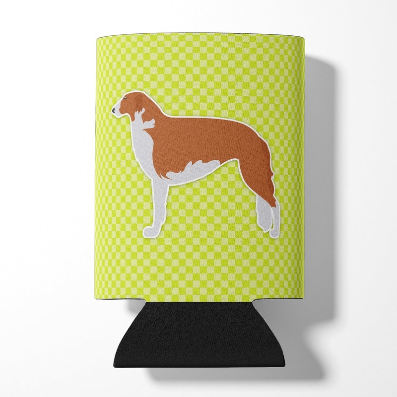 Borzoi Russian Greyhound Checkerboard Green Can or Bottle Hugger BB3799CC