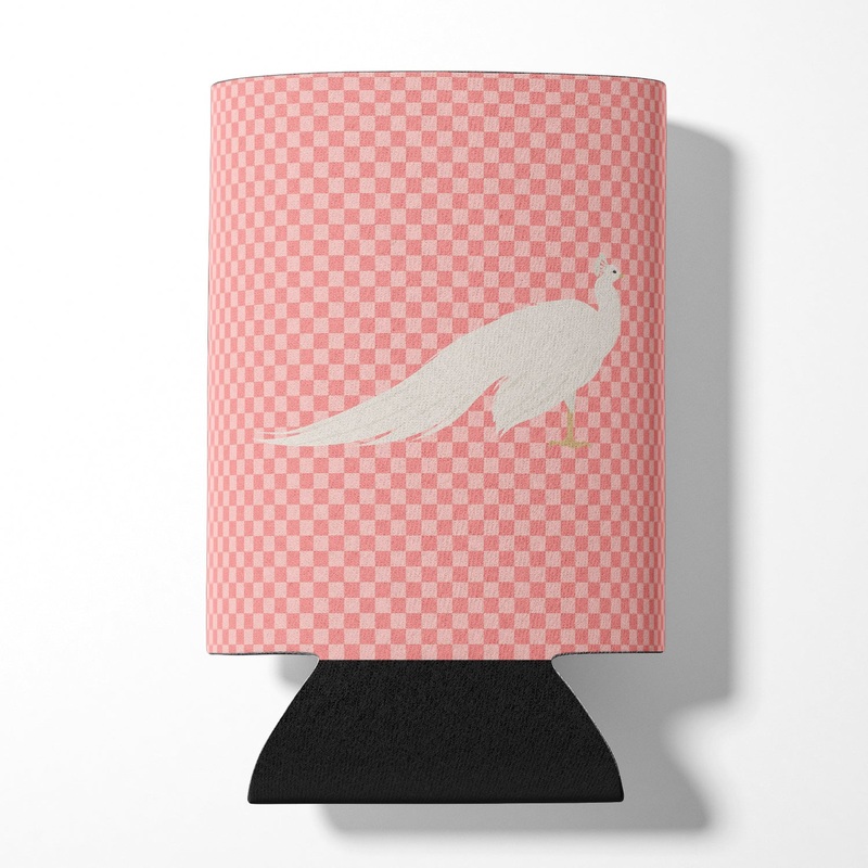 White Peacock Peafowl Pink Check Can or Bottle Hugger BB7926CC