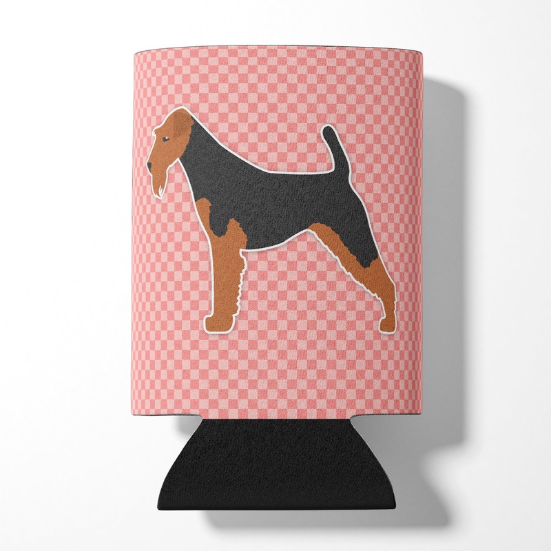Welsh Terrier Checkerboard Pink Can or Bottle Hugger BB3585CC