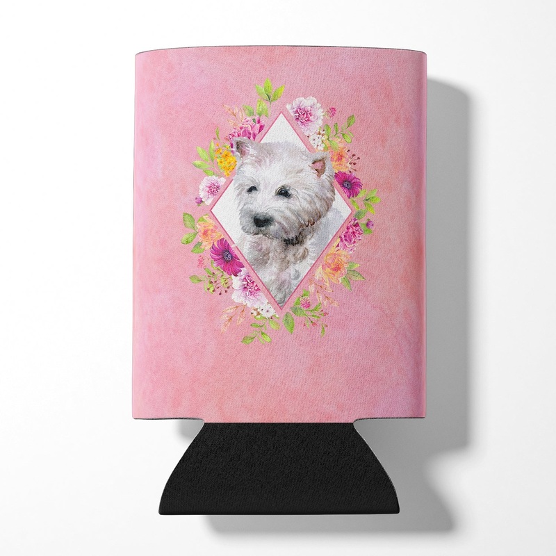 West Highland White Terrier Pink Flowers Can or Bottle Hugger CK4193CC