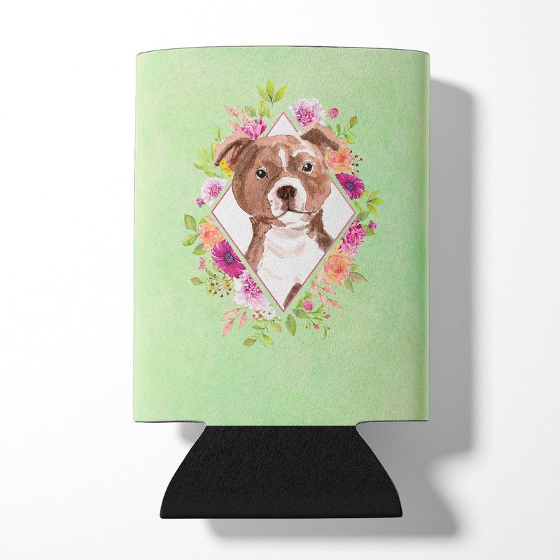 Staffie Bull Terrier Green Flowers Can or Bottle Hugger CK4368CC