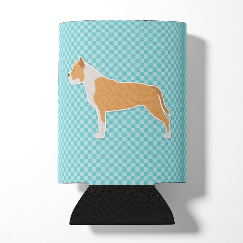 Staffordshire Bull Terrier Checkerboard Blue Can or Bottle Hugger BB3754CC