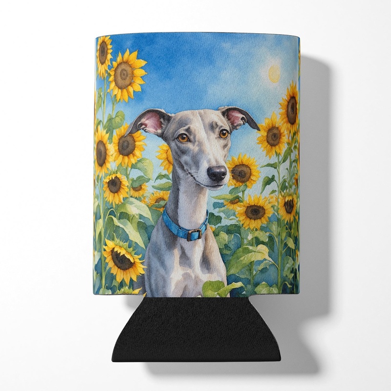 Whippet in Sunflowers Can or Bottle Hugger