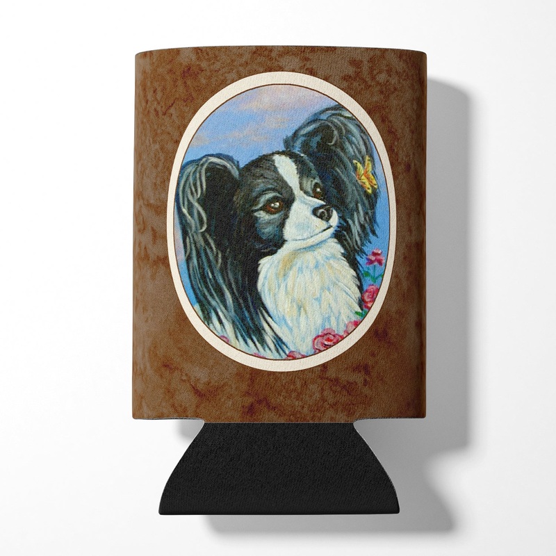 Black and White Papillon Can or Bottle Hugger 7247CC