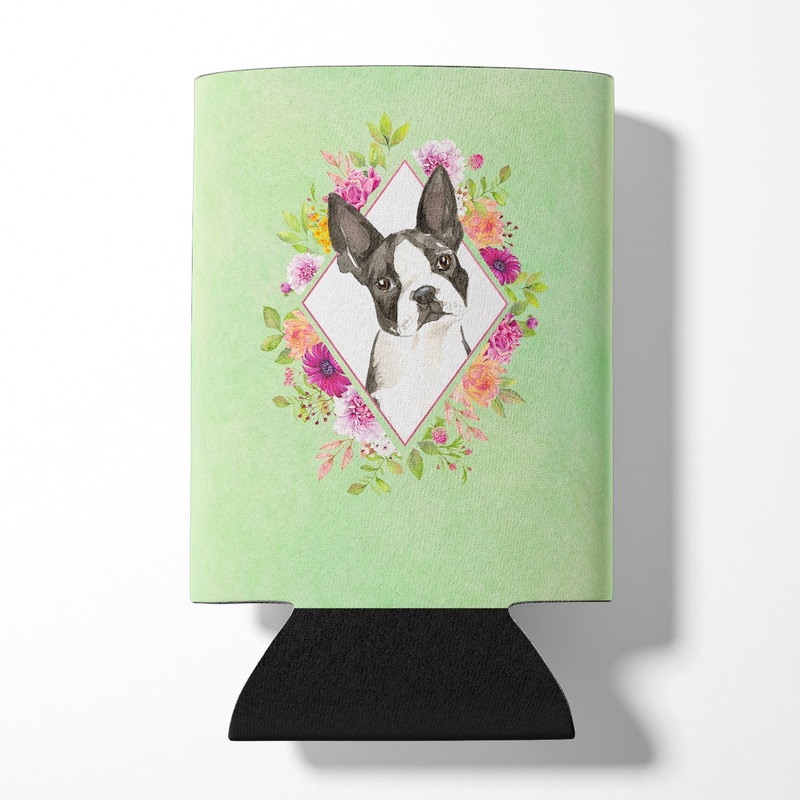 Boston Terrier Green Flowers Can or Bottle Hugger CK4417CC