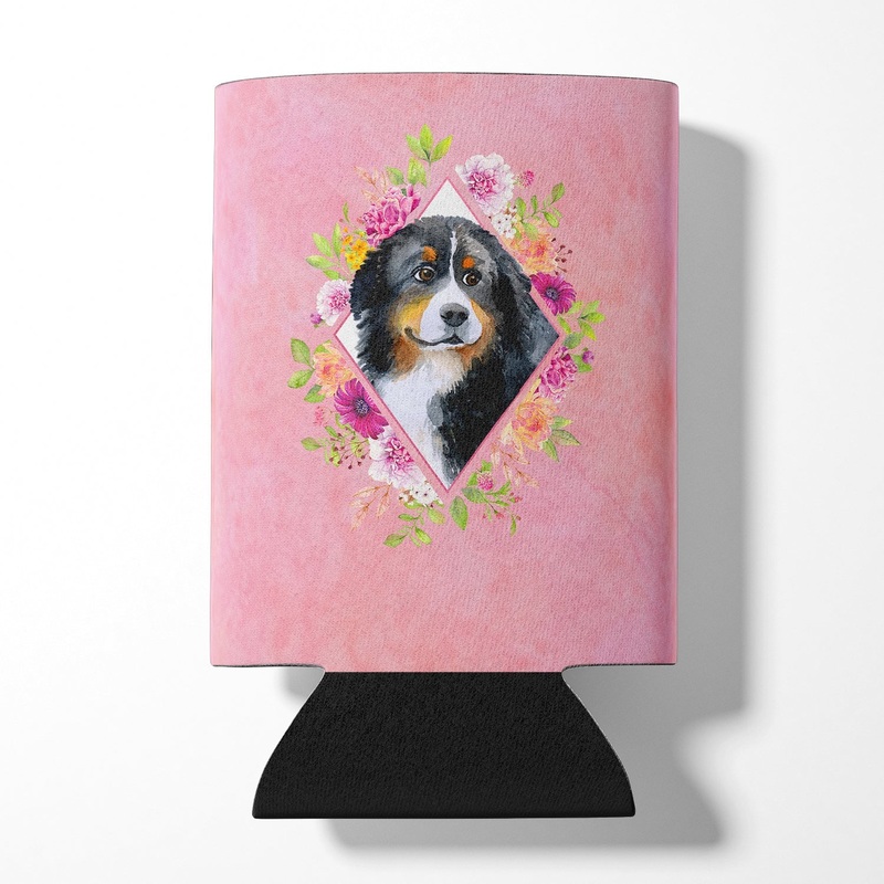 Bernese Mountain Dog Pink Flowers Can or Bottle Hugger CK4118CC