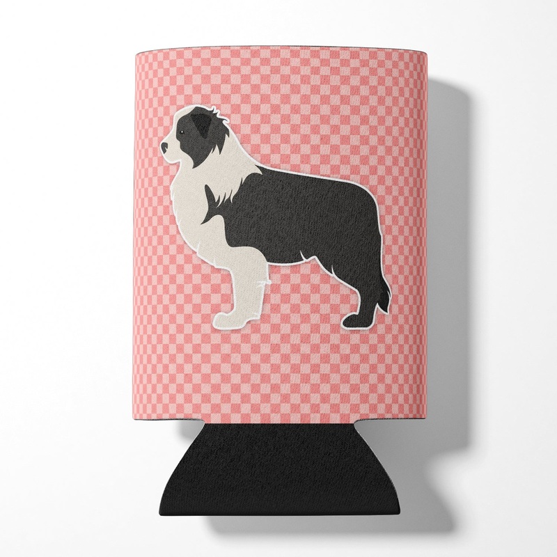 Black Border Collie Checkerboard Pink Can or Bottle Hugger BB3623CC