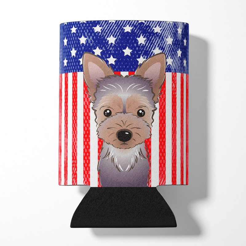 American Flag and Yorkie Puppy Can or Bottle Hugger BB2162CC