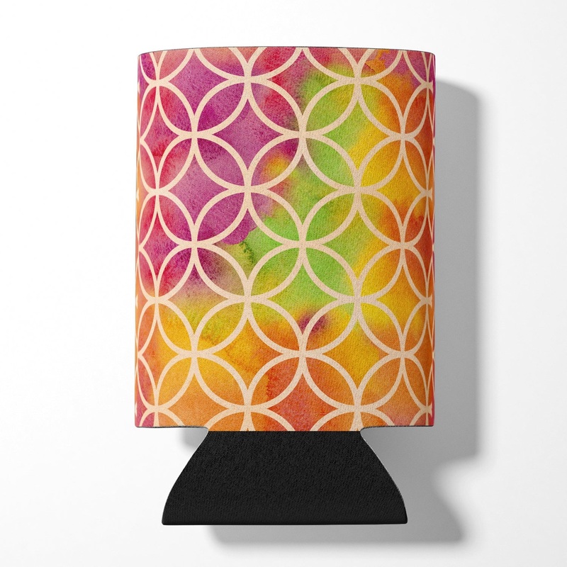 Watercolor Rainbow Geometric Circles Can or Bottle Hugger BB7515CC