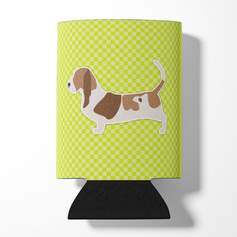 Basset Hound Checkerboard Green Can or Bottle Hugger BB3802CC