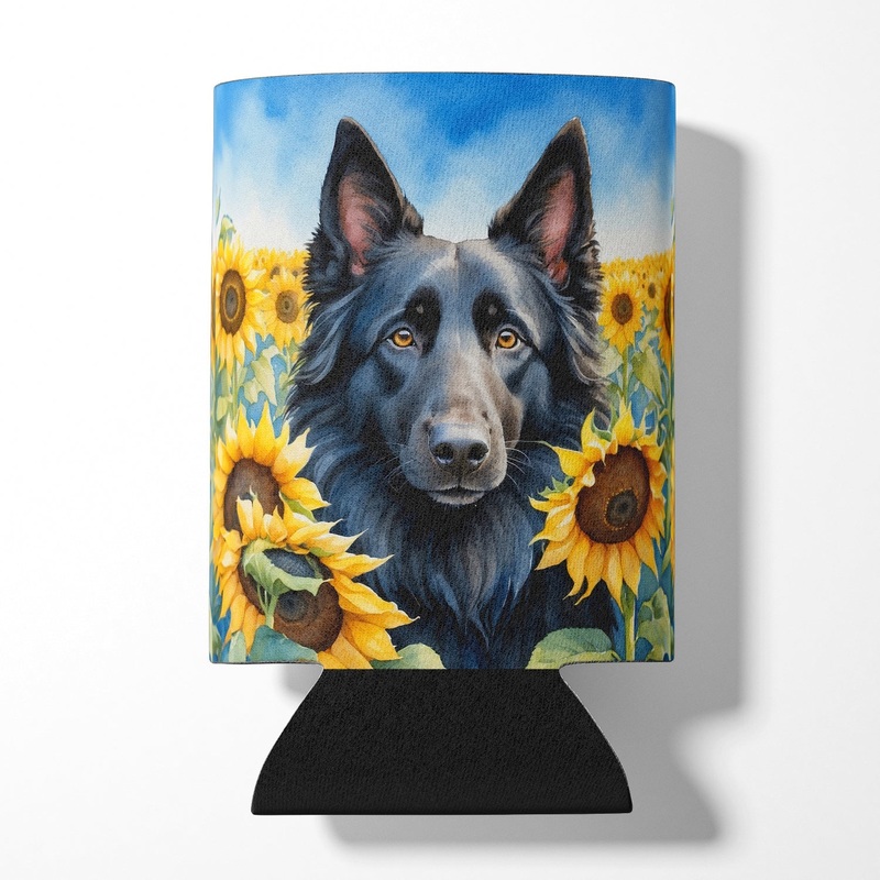Belgian Sheepdog in Sunflowers Can or Bottle Hugger