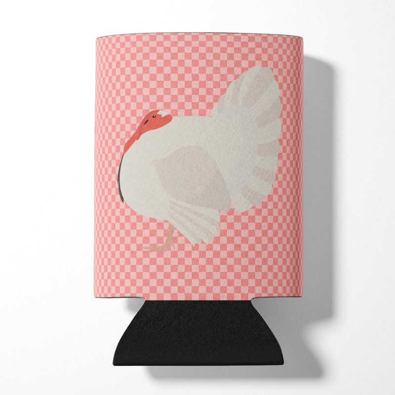White Holland Turkey Pink Check Can or Bottle Hugger BB7983CC
