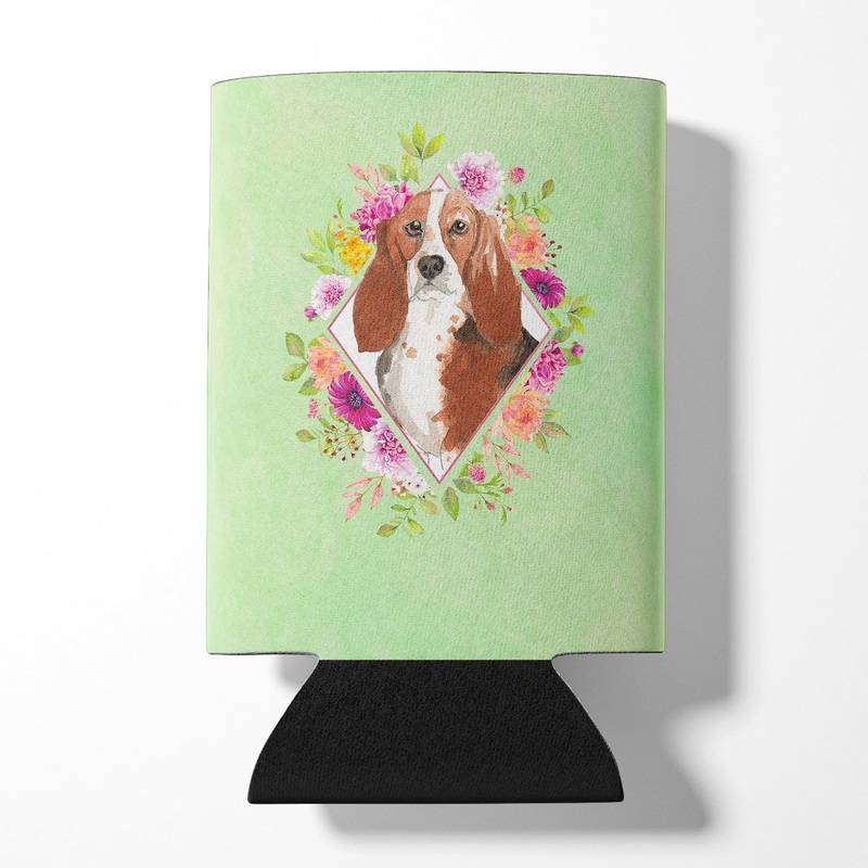 Basset Hound Green Flowers Can or Bottle Hugger CK4426CC