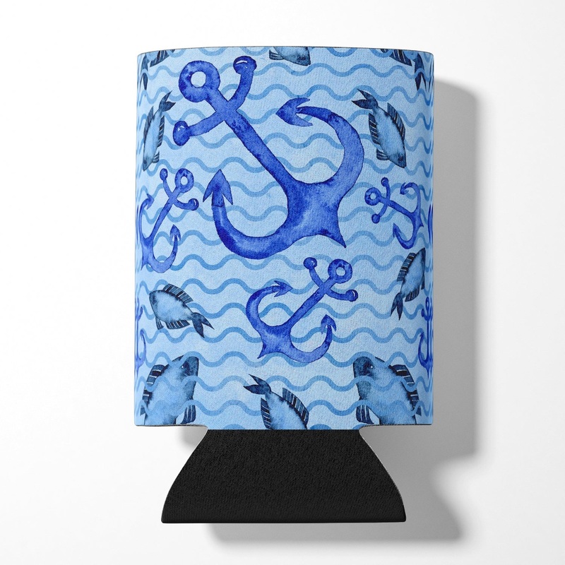 Beach Watercolor Anchors and Fish Can or Bottle Hugger BB7534CC
