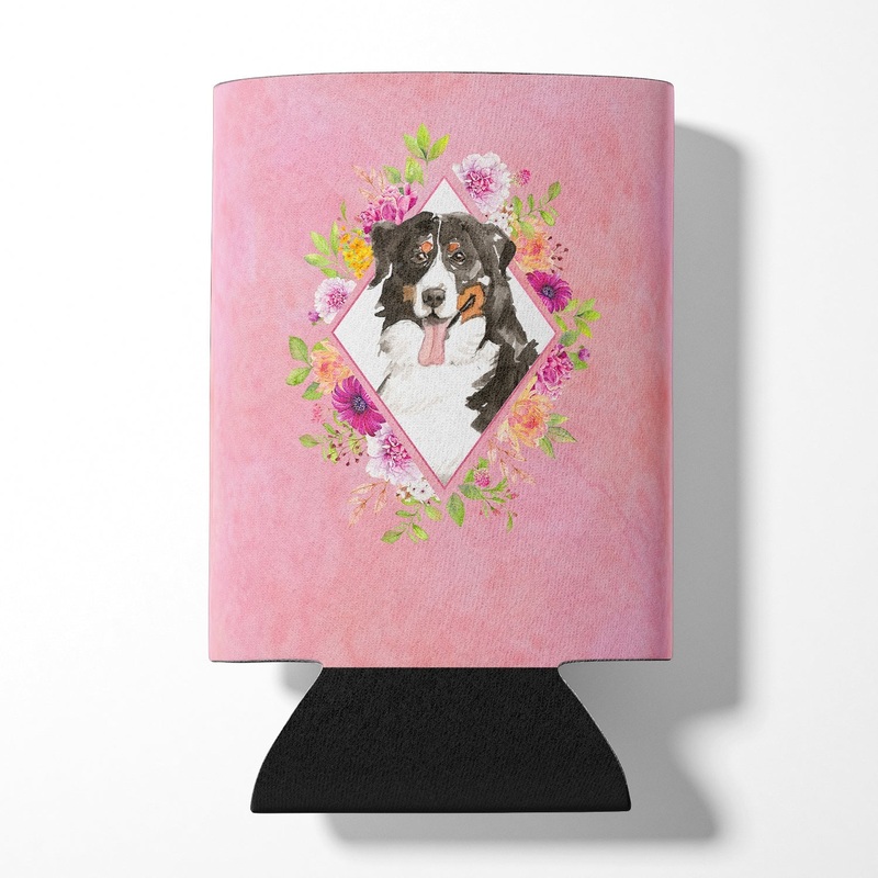 Bernese Mountain Dog Pink Flowers Can or Bottle Hugger CK4264CC