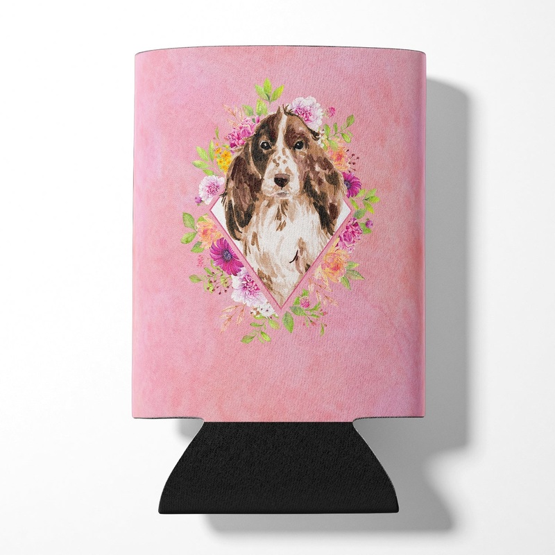 Brown Parti Cocker Spaniel Pink Flowers Can or Bottle Hugger CK4252CC