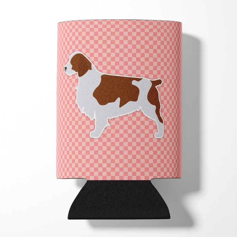 Welsh Springer Spaniel Checkerboard Pink Can or Bottle Hugger BB3600CC