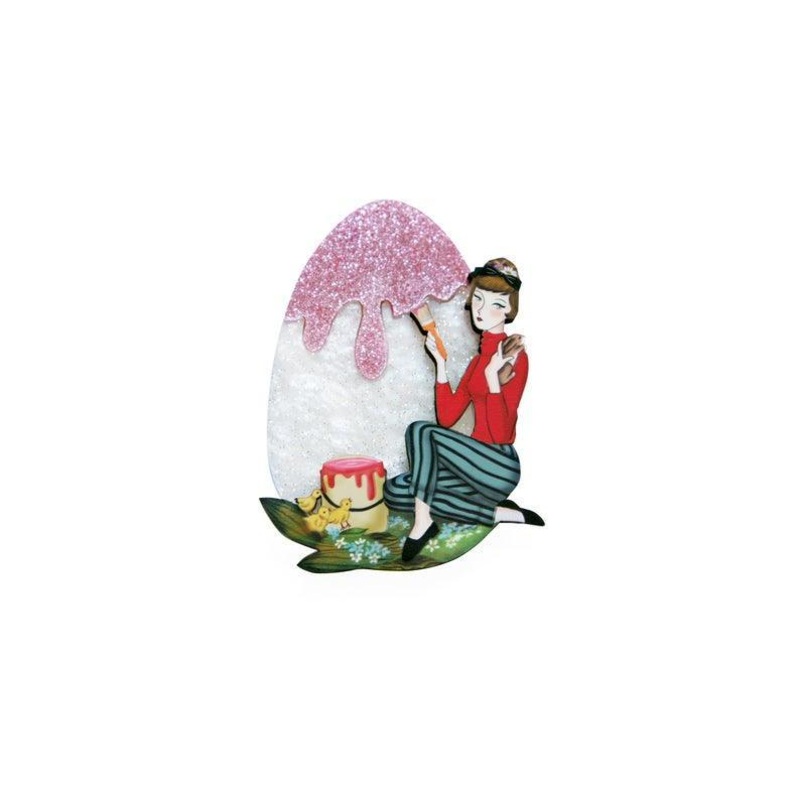 Girl painting Easter Egg brooch by Laliblue