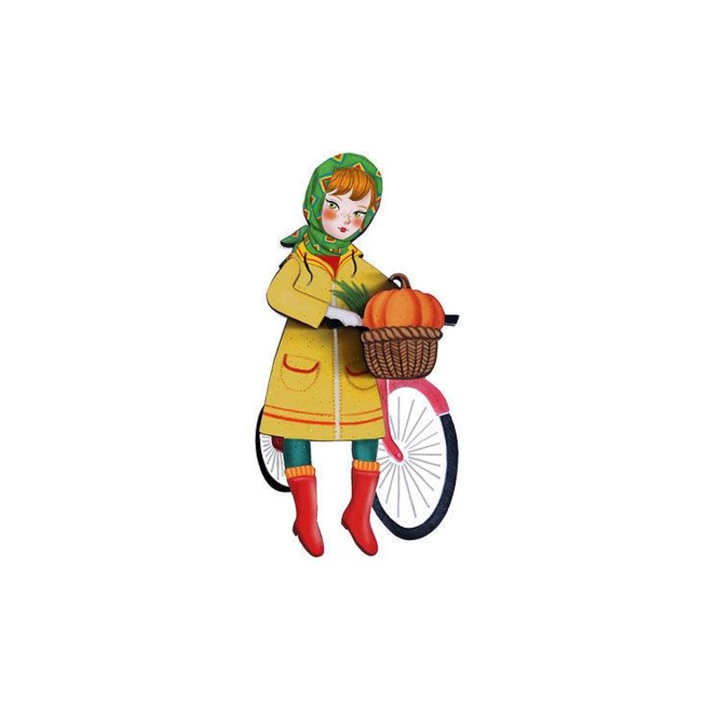 Girl with bicycle brooch by Laliblue