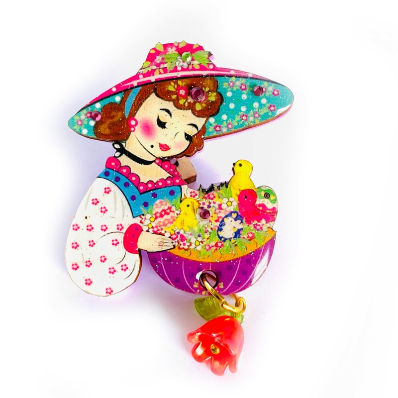 Penelope and her Easter Basket Brooch by Rosie Rose Parker
