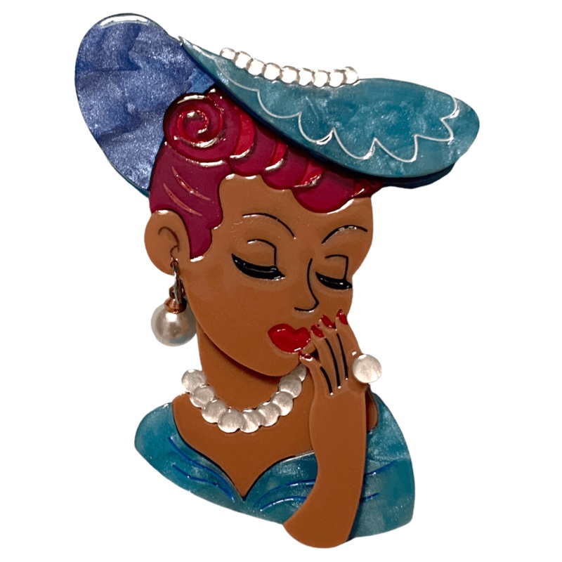 Vine and Dandy Lady Head Vase Inspired Brooch by Lipstick & Chrome - Sable