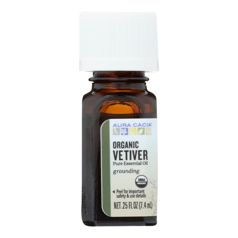 Aura Cacia Organic Vetiver Essential Oil - .25 Oz. for Relaxation and Stress Relief