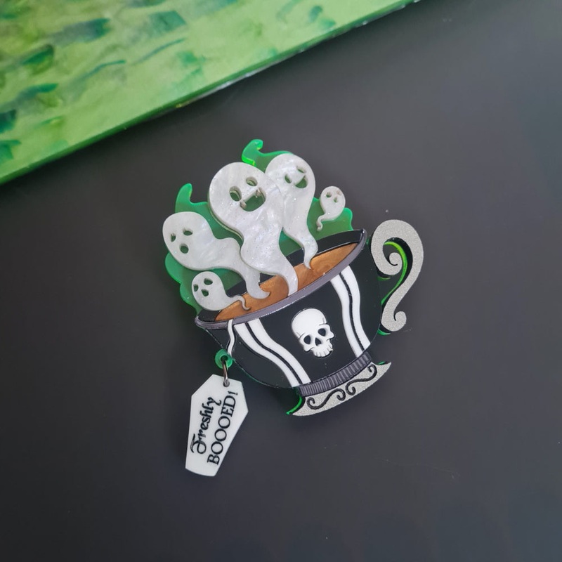 Gothic Ghost Teacup Brooch by Cherryloco