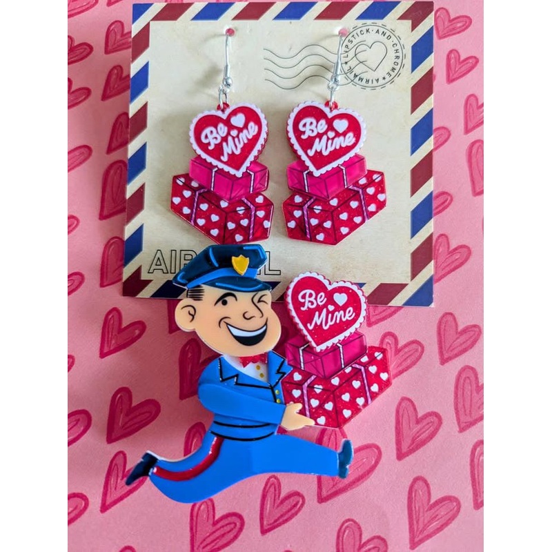 Valentine's Happy Mail Brooch & Earrings Set by 50's Vintage Dame x Lipstick & Chrome