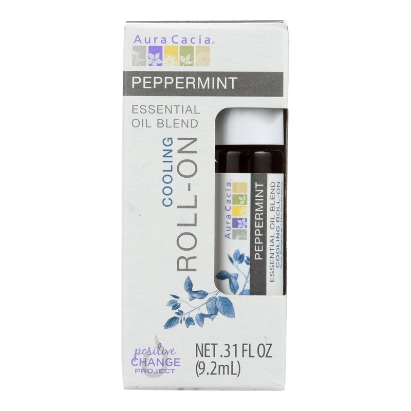 Aura Cacia Roll-On Essential Oil Peppermint (Pack of 4) - 0.31 Fl Oz.