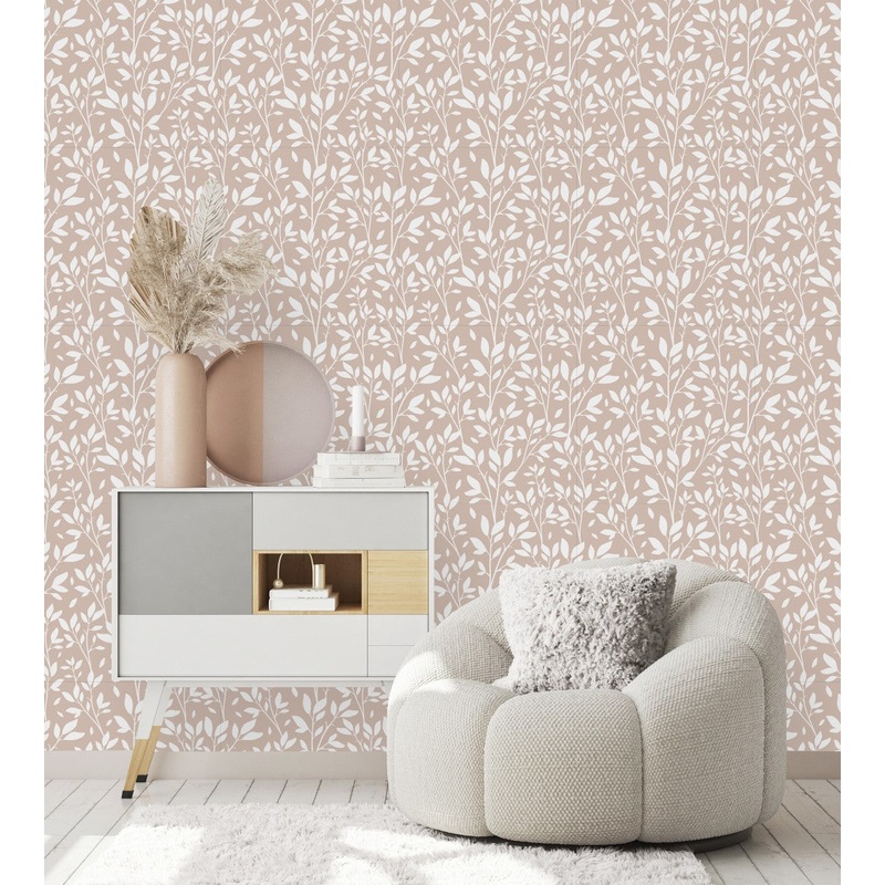 Contemporary Beige Leaves Wallpaper Chic