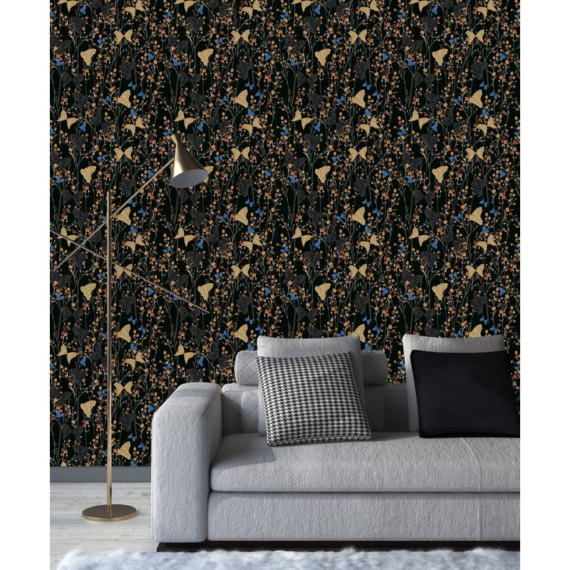 Contemporary Dark Wallpaper with Butterflies Fashionable