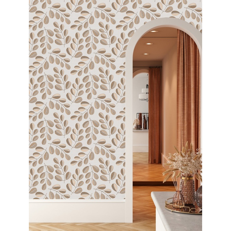 Elegant Beige Leaves Wallpaper Smart Quality