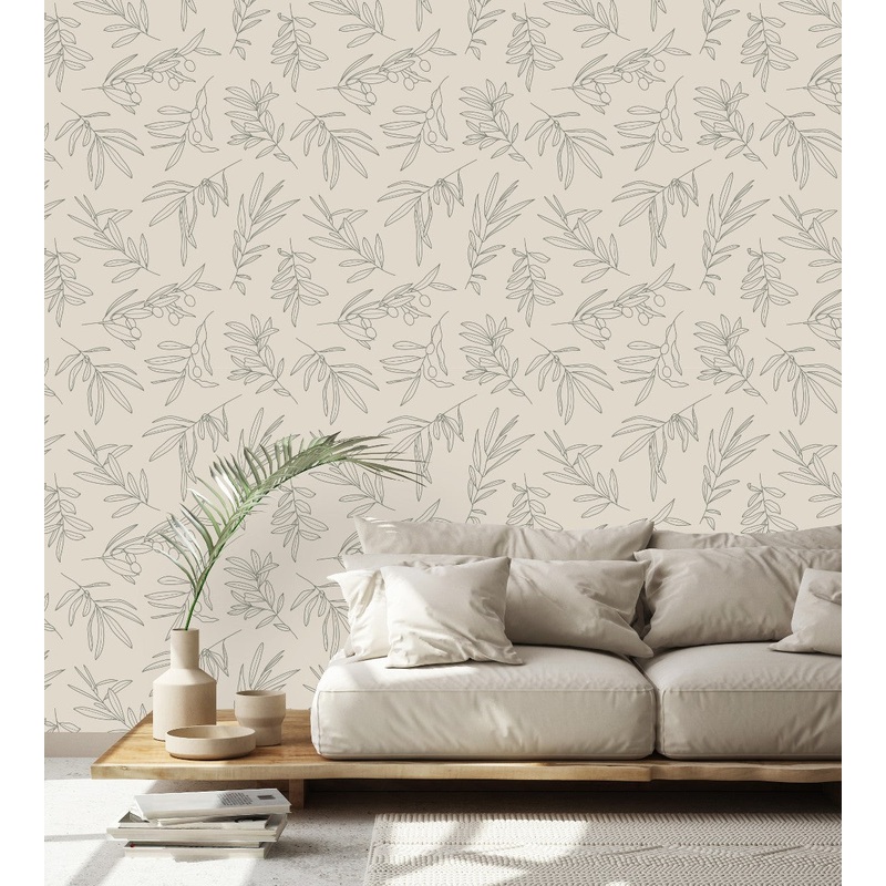 Fashionable Olive Tree Pattern Wallpaper Fashionable