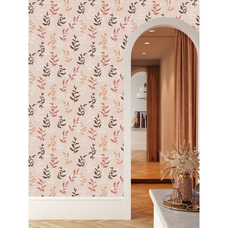 Modish Pink Wallpaper with Leaves Vogue