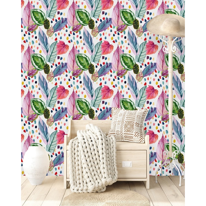 Multicolored Leaves and Dots Wallpaper