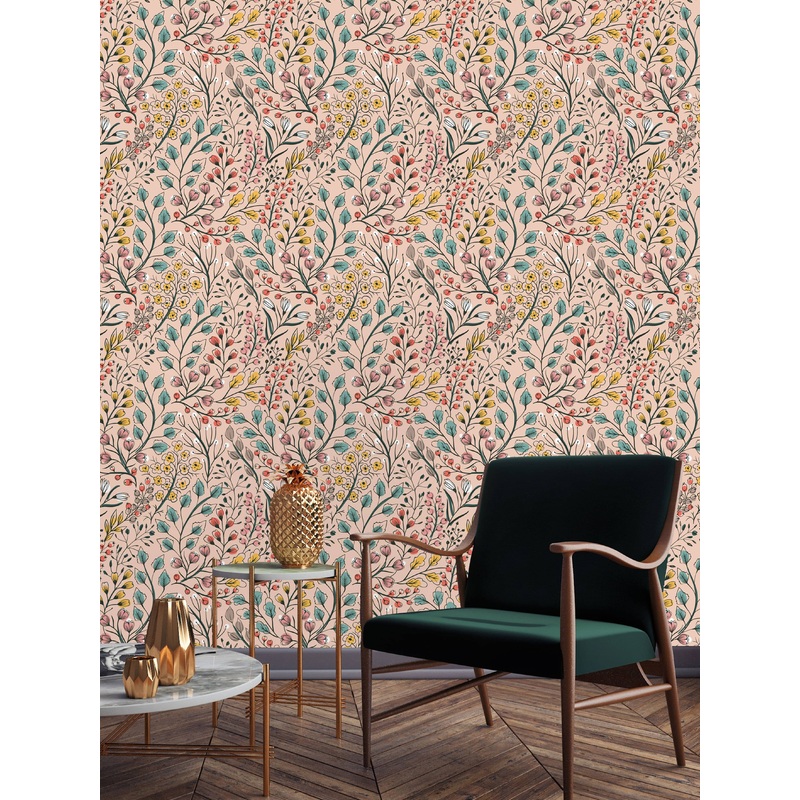 Pink Botanical Pattern Wallpaper